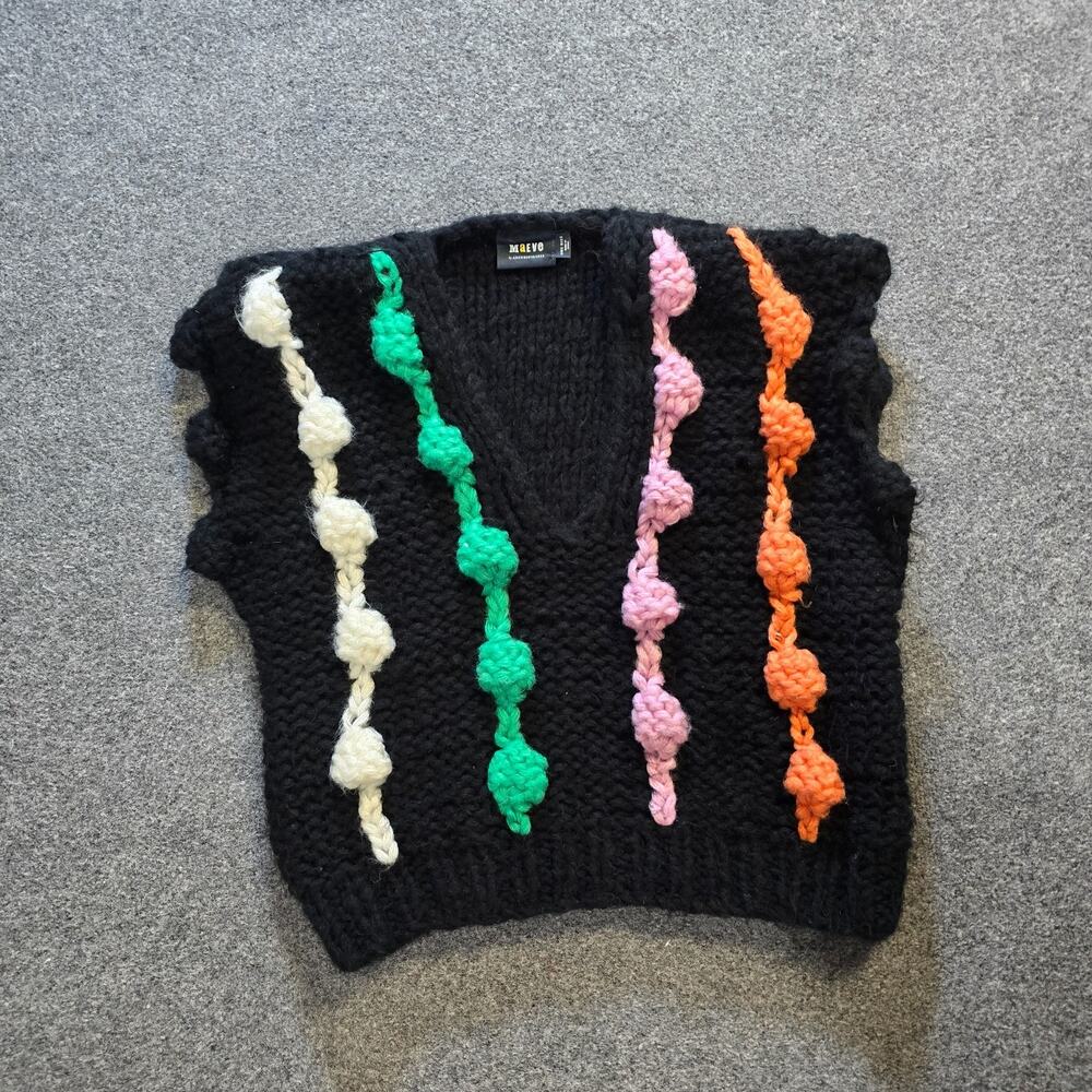 Maeve Sweater Womens One Size Black Chunky Knit Rainbow Colorful Whimsy Casual